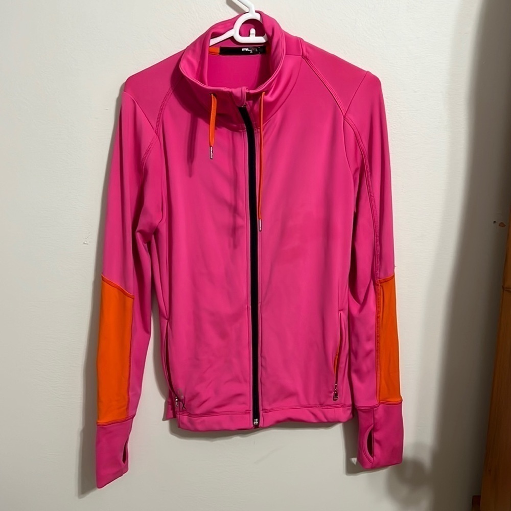 Rlx pink and orange sweater with thumb holes